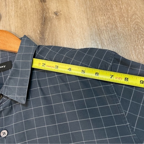 Theory Shirt Adult Large Gray Black Plaid Lightweight Button Up Cotton Mens - Picture 9 of 16